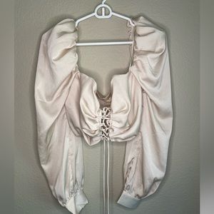 Anthro Mable Satin Lace Up Crop Top